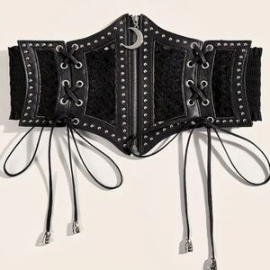 NEW Goth Black Moon Lace-Up Corset Belt